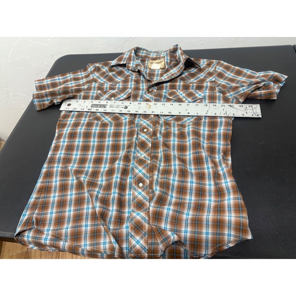 Wrangler Western Button Plaid Shirt Brown Blue Pearl Snap Cowboy unknown size